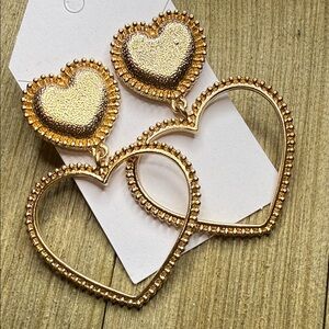Gold Heart Drop Earrings